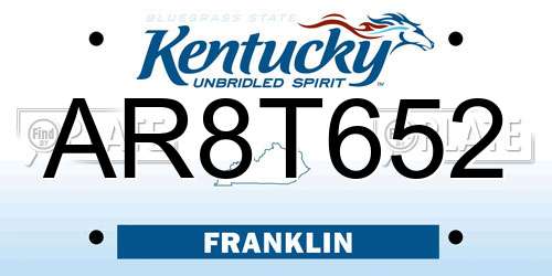 AR8T652 Kentucky License Plate