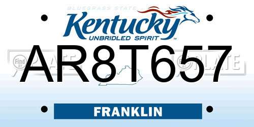 AR8T657 Kentucky License Plate