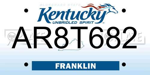 AR8T682 Kentucky License Plate
