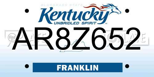 AR8Z652 Kentucky License Plate