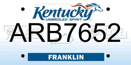 ARB7652 Kentucky License Plate