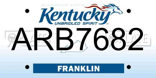 ARB7682 Kentucky License Plate