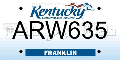 ARW635 Kentucky License Plate