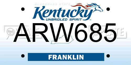 ARW685 Kentucky License Plate
