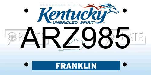 ARZ985 Kentucky License Plate