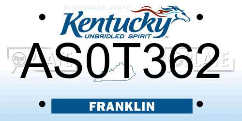 AS0T362 Kentucky License Plate