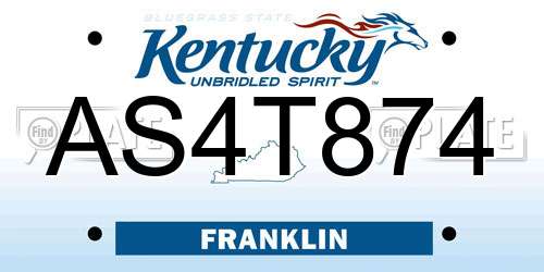 AS4T874 Kentucky License Plate