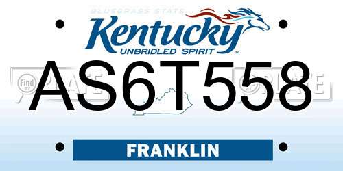 AS6T558 Kentucky License Plate