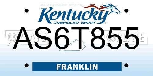 AS6T855 Kentucky License Plate