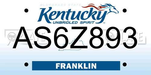 AS6Z893 Kentucky License Plate