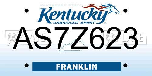 AS7Z623 Kentucky License Plate