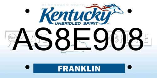 AS8E908 Kentucky License Plate