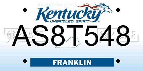 AS8T548 Kentucky License Plate
