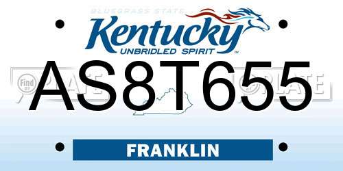 AS8T655 Kentucky License Plate