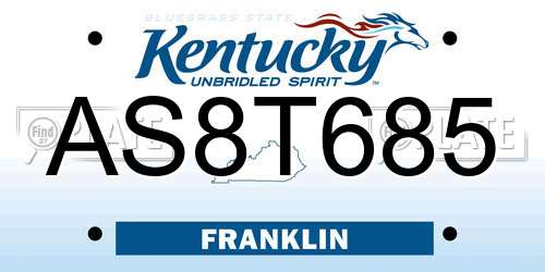 AS8T685 Kentucky License Plate