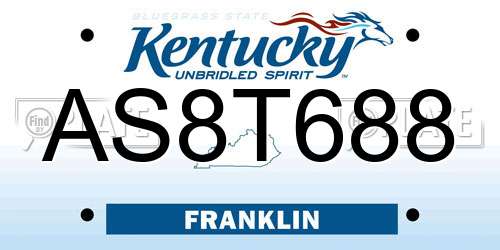 AS8T688 Kentucky License Plate