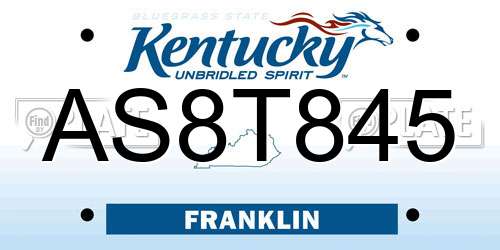 AS8T845 Kentucky License Plate