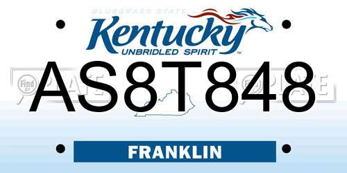 AS8T848 Kentucky License Plate