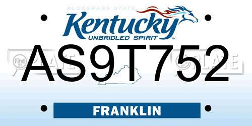 AS9T752 Kentucky License Plate