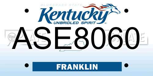 ASE8060 Kentucky License Plate