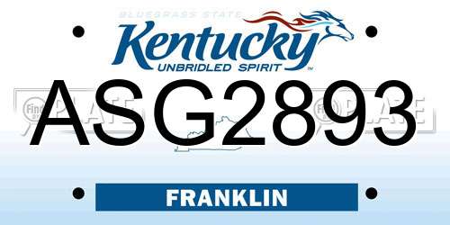 ASG2893 Kentucky License Plate