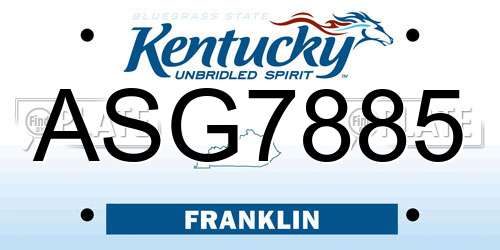 ASG7885 Kentucky License Plate