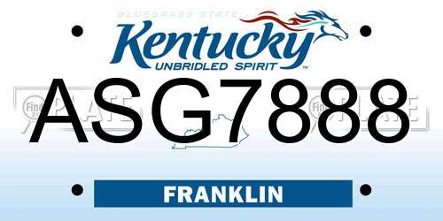 ASG7888 Kentucky License Plate