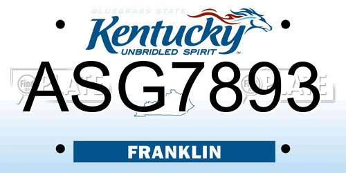 ASG7893 Kentucky License Plate