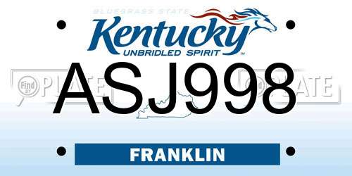 ASJ998 Kentucky License Plate