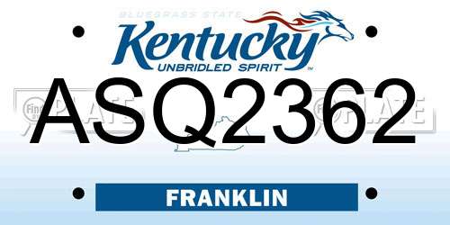 ASQ2362 Kentucky License Plate