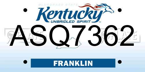 ASQ7362 Kentucky License Plate