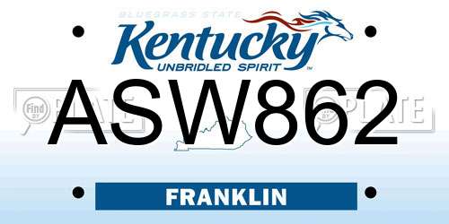 ASW862 Kentucky License Plate