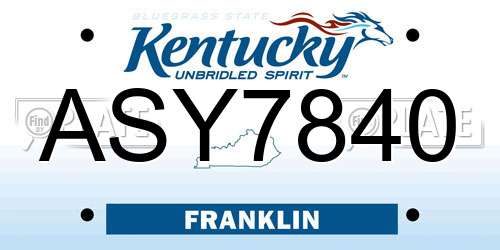 ASY7840 Kentucky License Plate