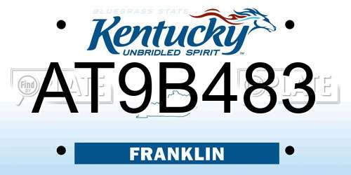 AT9B483 Kentucky License Plate