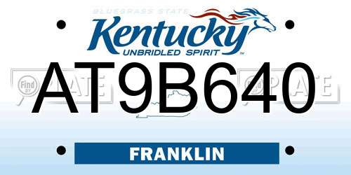 AT9B640 Kentucky License Plate