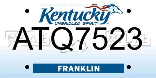 ATQ7523 Kentucky License Plate