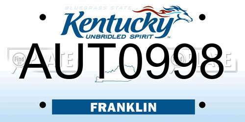 AUT0998 Kentucky License Plate