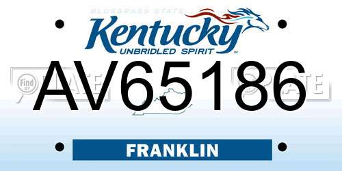 AV65186 Kentucky License Plate