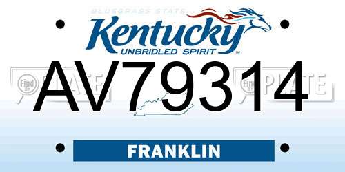 AV79314 Kentucky License Plate