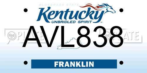 AVL838 Kentucky License Plate