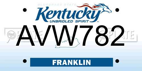 AVW782 Kentucky License Plate