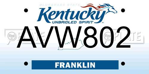 AVW802 Kentucky License Plate