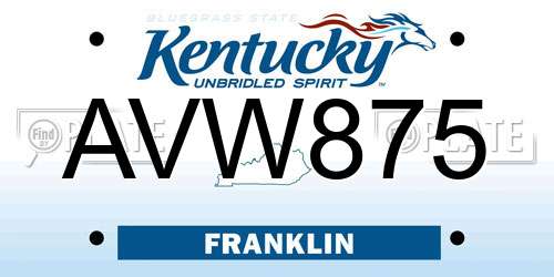 AVW875 Kentucky License Plate