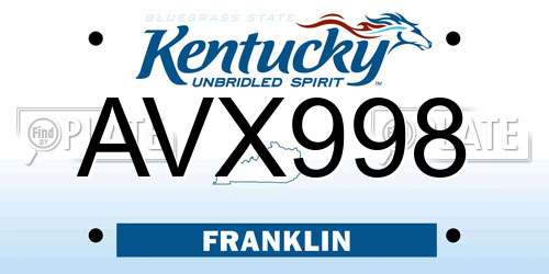 AVX998 Kentucky License Plate