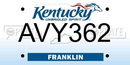 AVY362 Kentucky License Plate