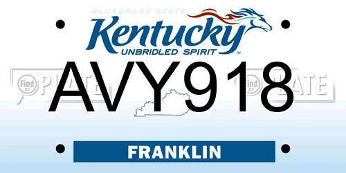 AVY918 Kentucky License Plate