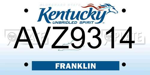 AVZ9314 Kentucky License Plate