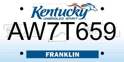 AW7T659 Kentucky License Plate