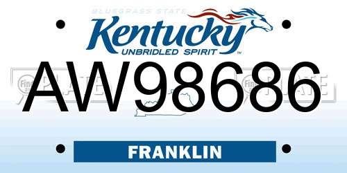 AW98686 Kentucky License Plate