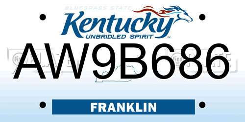 AW9B686 Kentucky License Plate